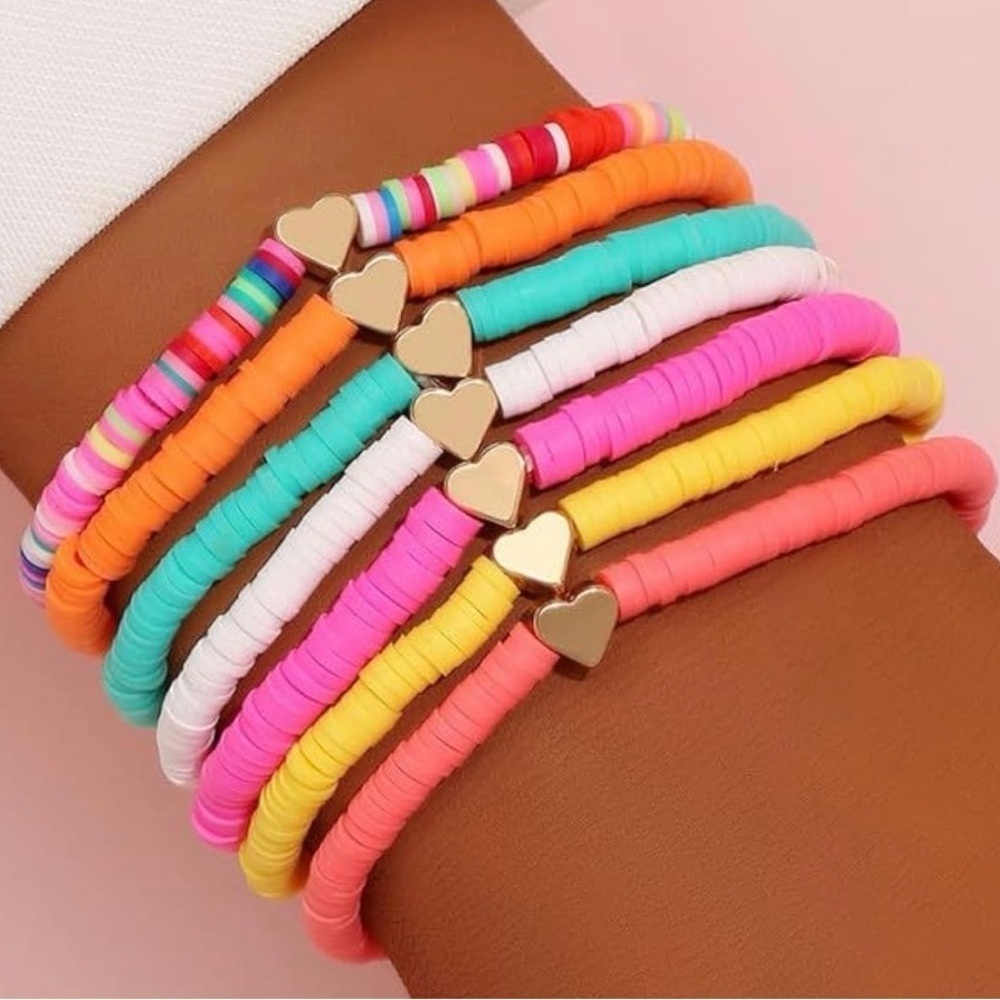 Colorful Heart Beaded Bracelets - 7pcs |NWT